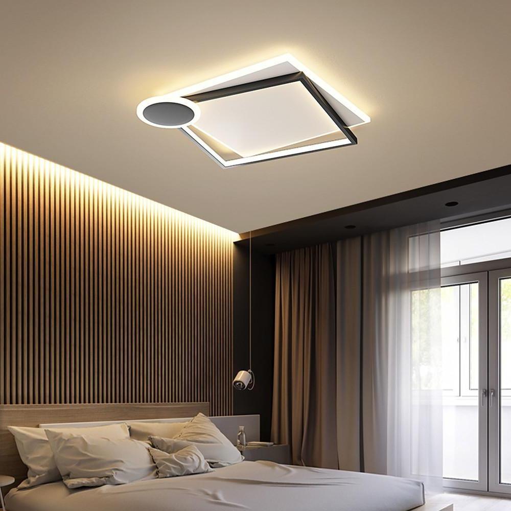 Squares &amp; Circle Offset LED Flush Mount Ceiling Light – Modern Bedroom Fixture