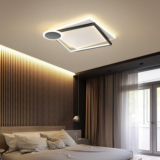 Squares &amp; Circle Offset LED Flush Mount Ceiling Light – Modern Bedroom Fixture