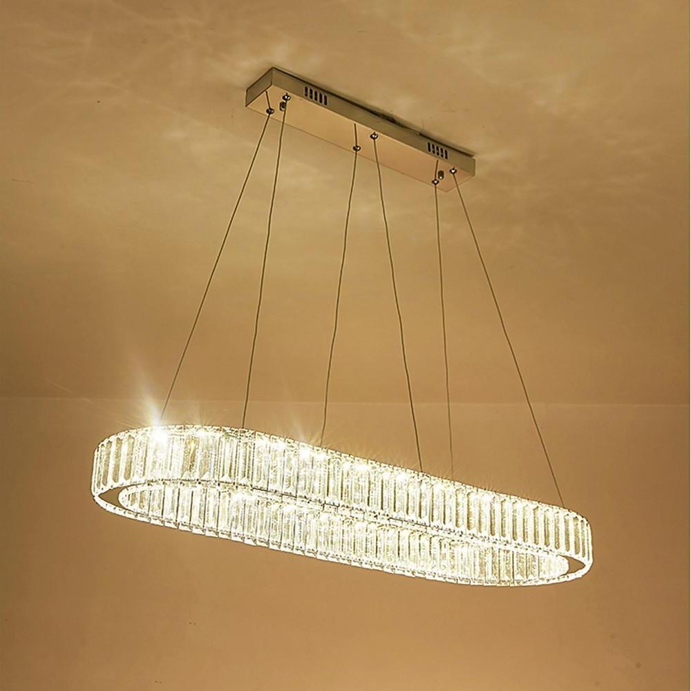 Chrome &amp; Gold Crystal Oval Ring LED Pendant Chandelier