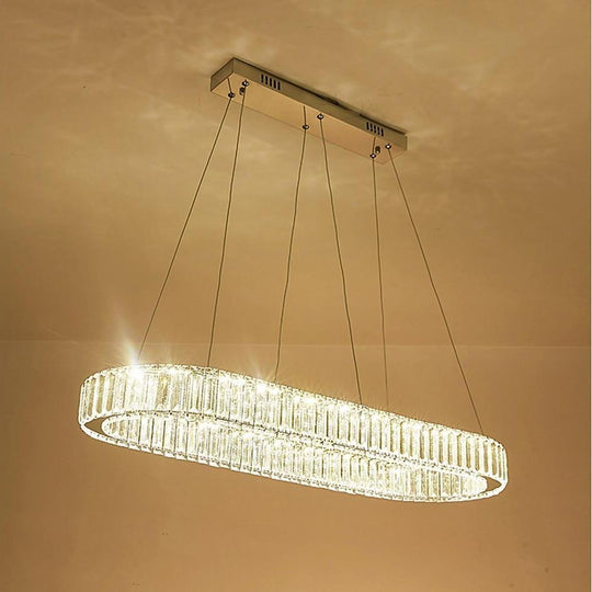 Chrome &amp; Gold Crystal Oval Ring LED Pendant Chandelier