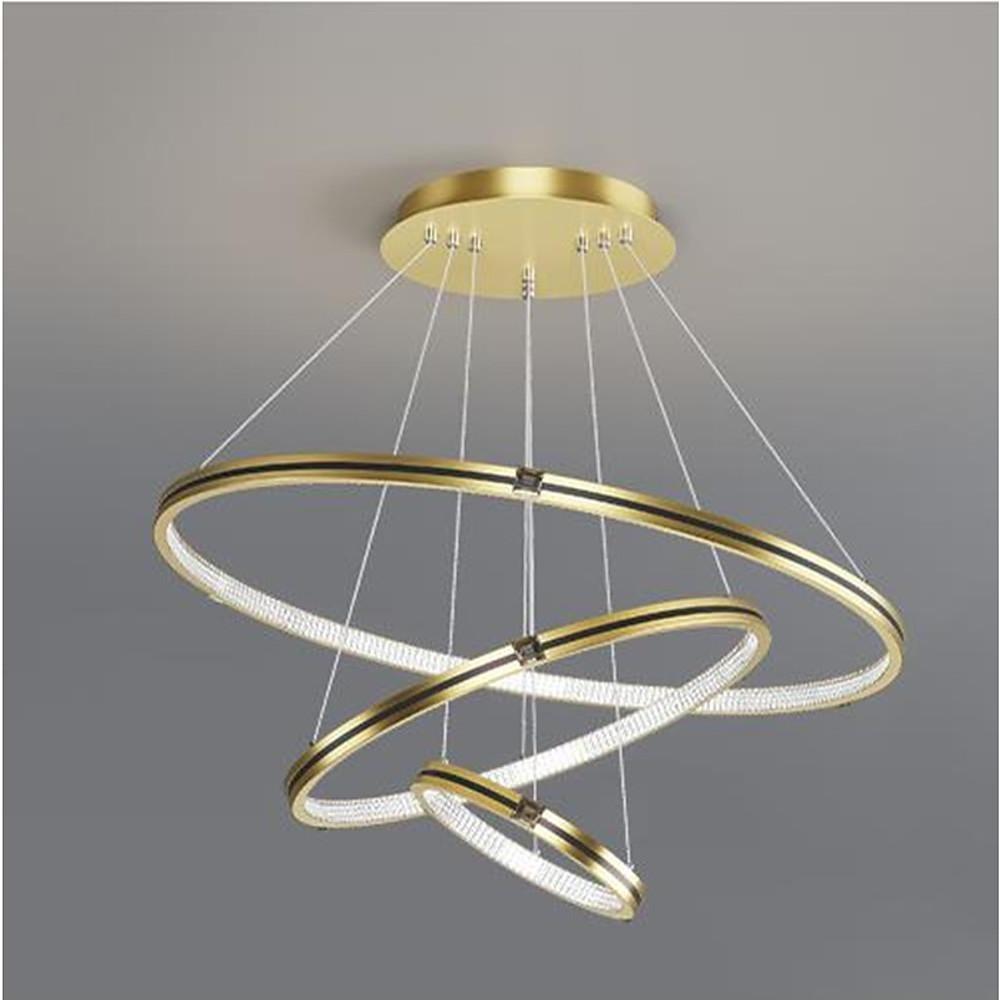 Stylish 3 Rings LED Chandelier – Gold &amp; Black Finish