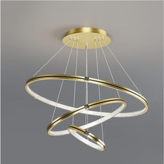 Stylish 3 Rings LED Chandelier – Gold &amp; Black Finish