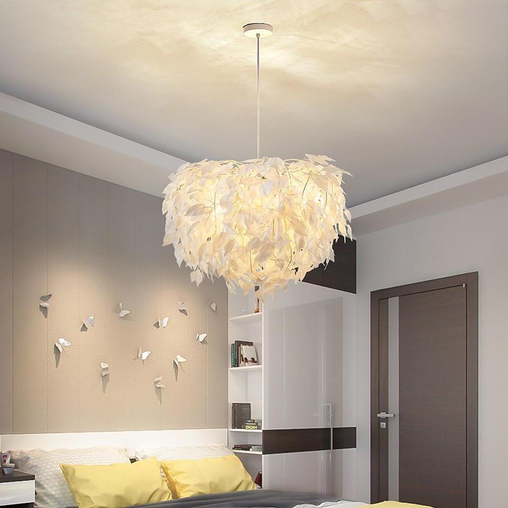 Modern Scandinavian Fabric Pendant Light – White &amp; Gold, LED, Dimmable, 24"
