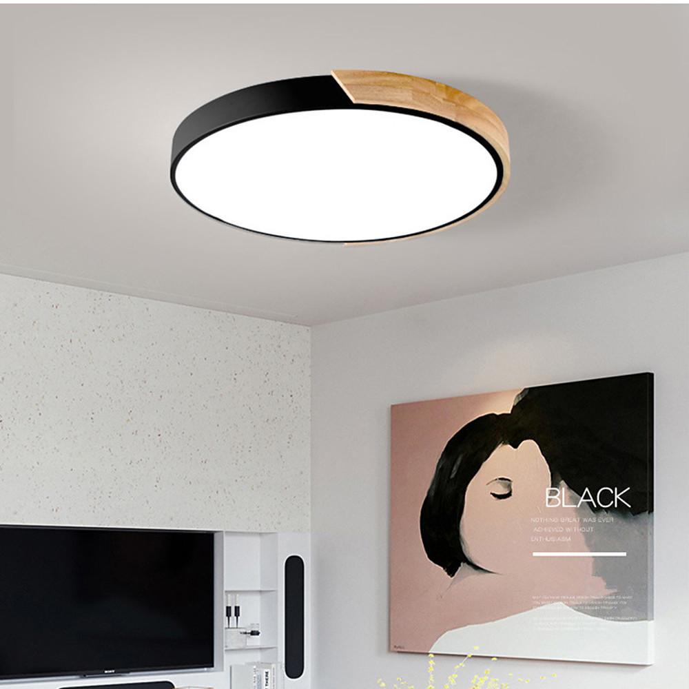 Circular Modern LED Metal Wood Flush Mount Ceiling Light – Living Room