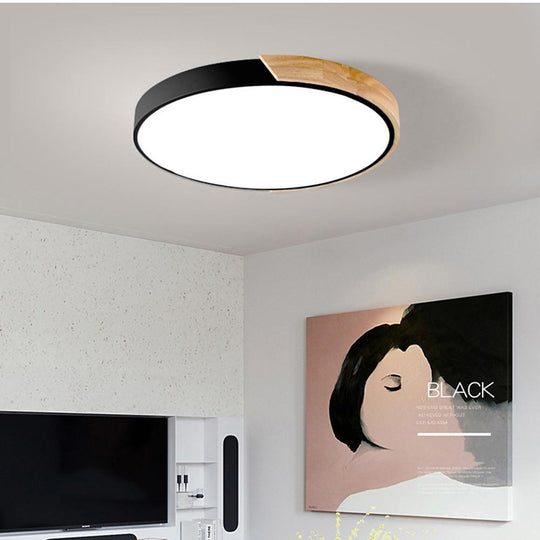 Circular Modern LED Metal Wood Flush Mount Ceiling Light – Living Room