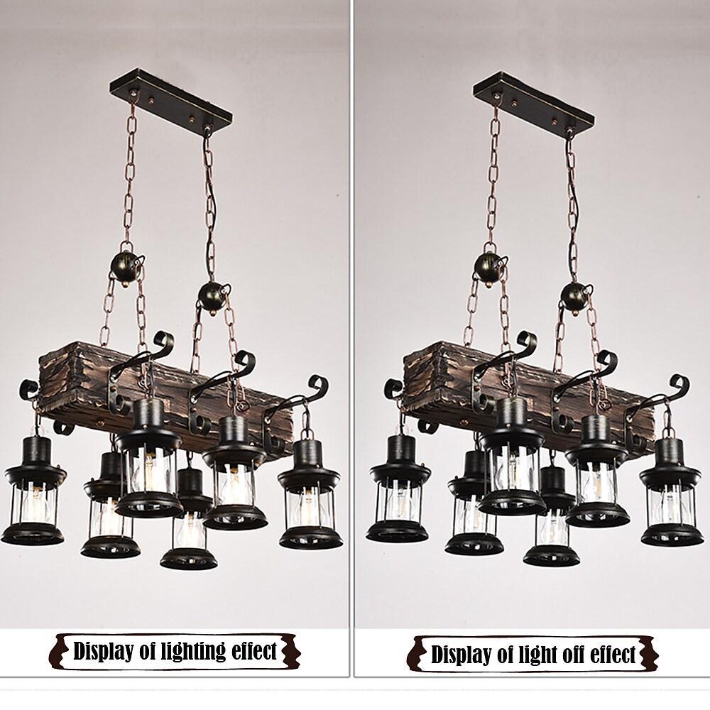 6 Lantern Farmhouse Chandelier Wood Chandelier Ceiling Light
