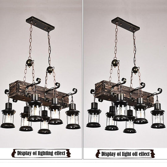6 Lantern Farmhouse Chandelier Wood Chandelier Ceiling Light