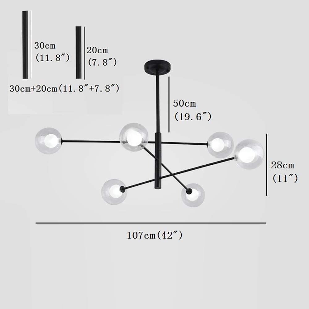 Linear Sputnik Chandelier with 6 Glass LED Lights