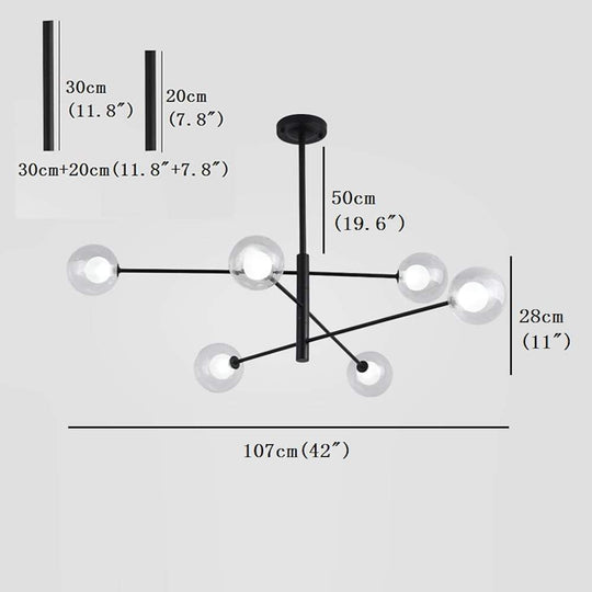 Linear Sputnik Chandelier with 6 Glass LED Lights