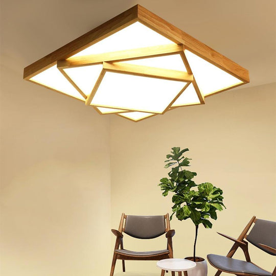 Artistic Wood Squares Dimmable LED Nordic Ceiling Light Flush Mount