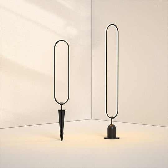 Sleek Black Oval Ring LED Solar Lights Modern Outdoor Minimalist Design