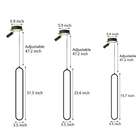 Oval Aluminum LED 3 Step Dimming Modern Pendant Lights with Spotlights
