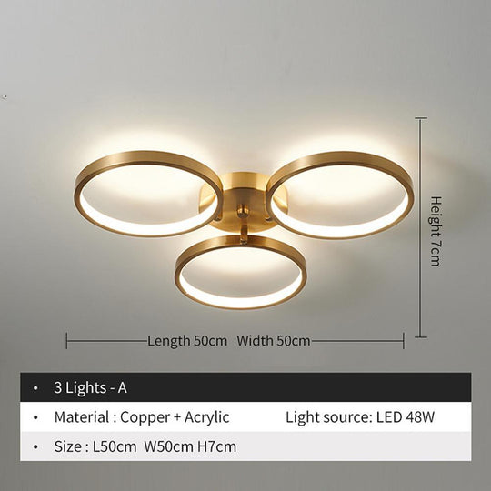 Three-Light Modern Copper LED Flush Mount Ceiling Light