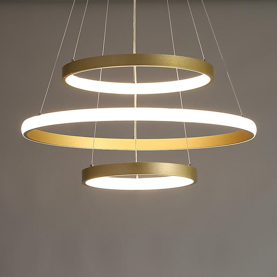 3-Ring Dimmable Contemporary Gold LED Chandelier Pendant Light