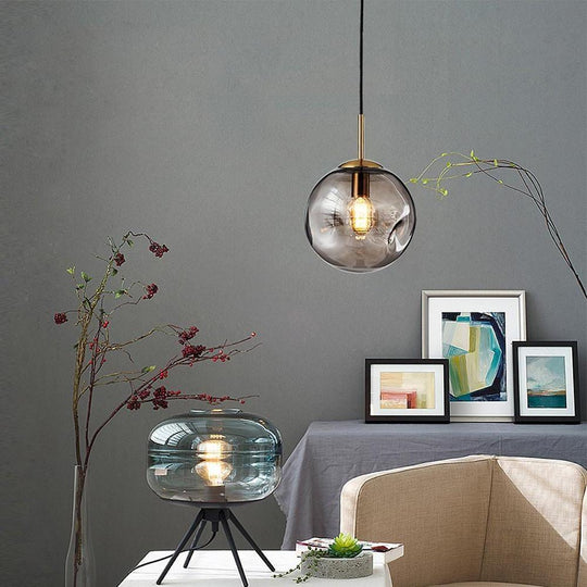 Electroplated Glass Globe Pendant Light – Modern LED Hanging Lamp