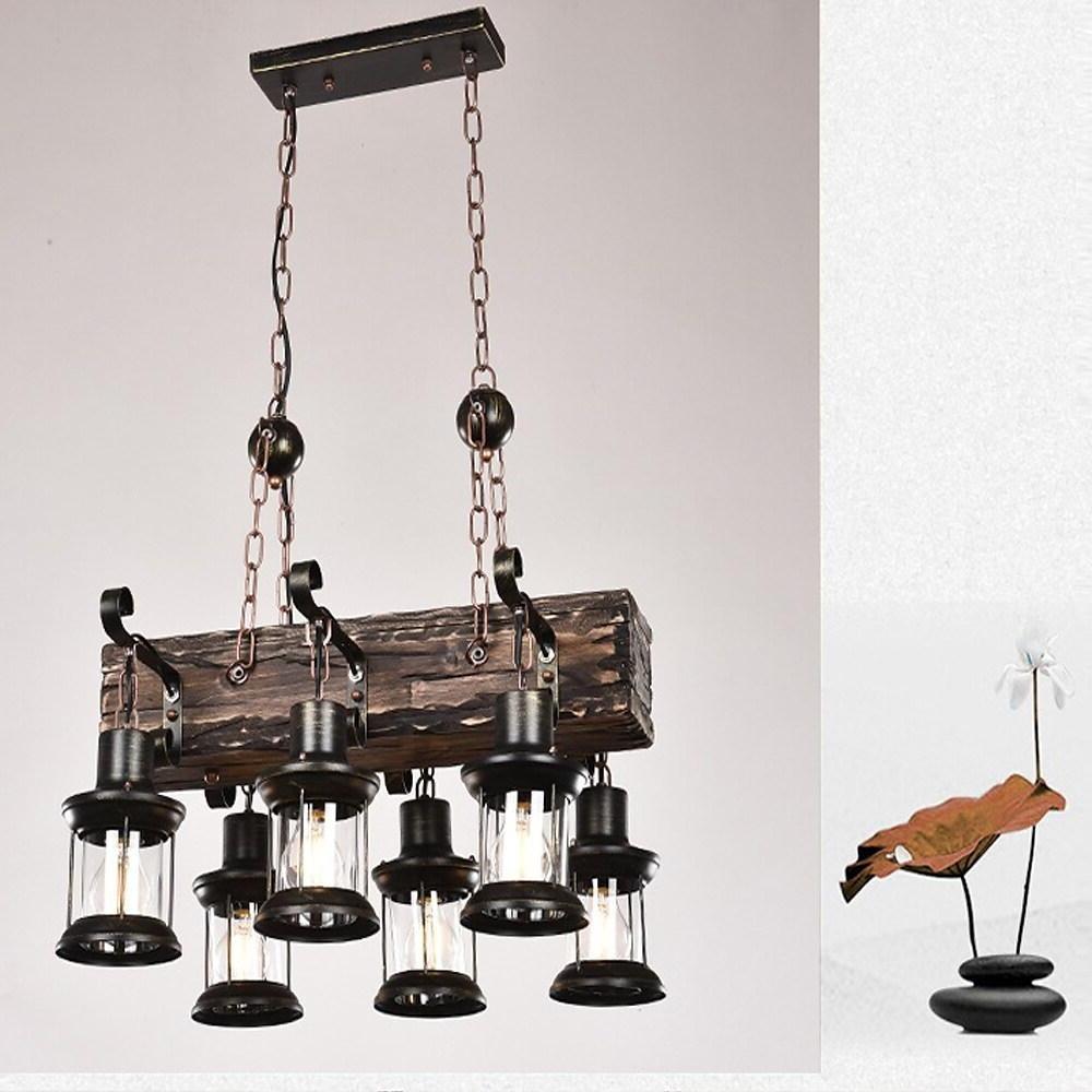 6 Lantern Farmhouse Chandelier Wood Chandelier Ceiling Light