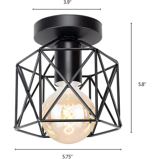 Wire Frame Lantern Outdoor Semi Flush Mount LED Ceiling Light