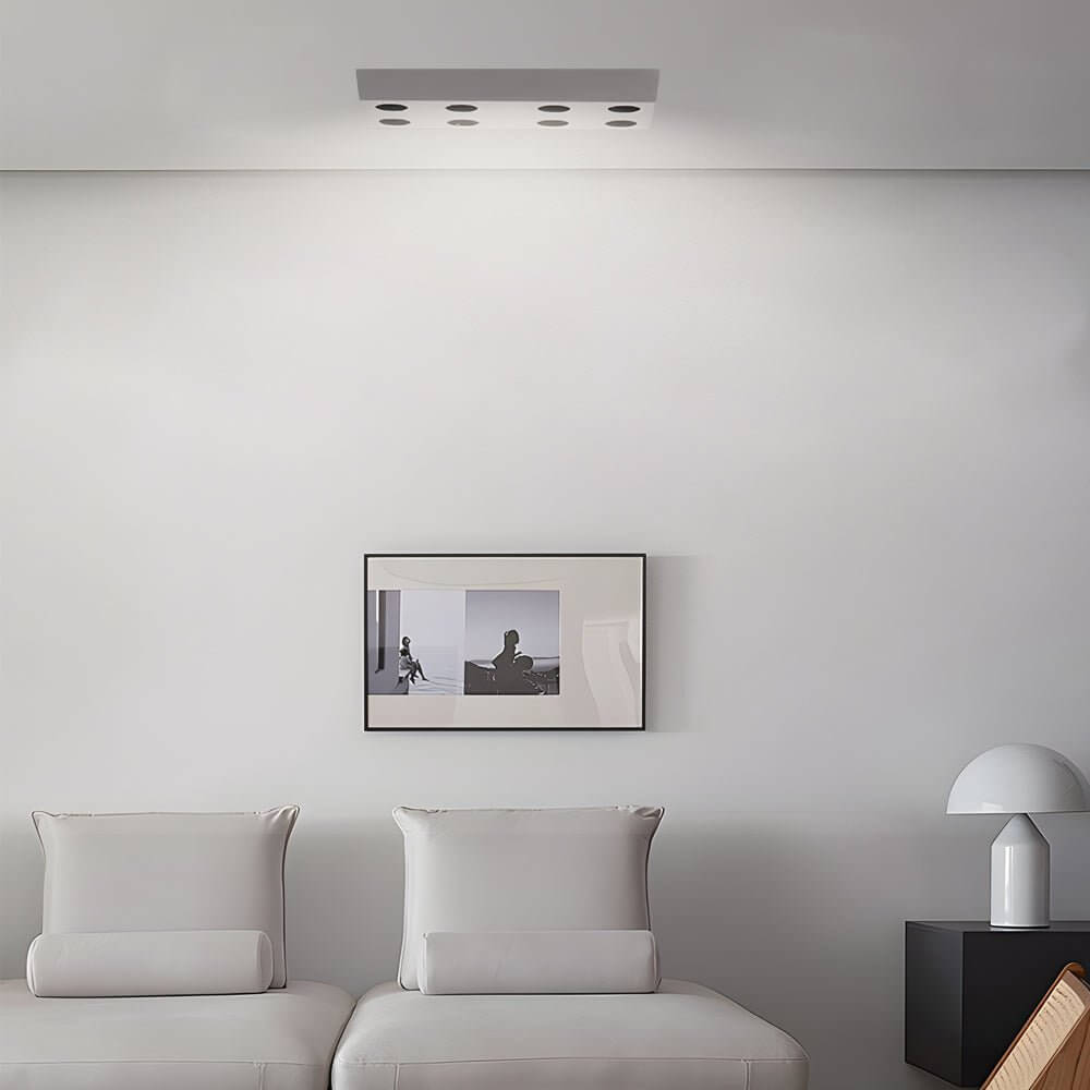 Rectangular White LED Flush Mount Light – 6 or 8 Lights