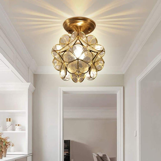 Candelabra Flower Hallway Flush Mount Copper Glass LED Ceiling Light