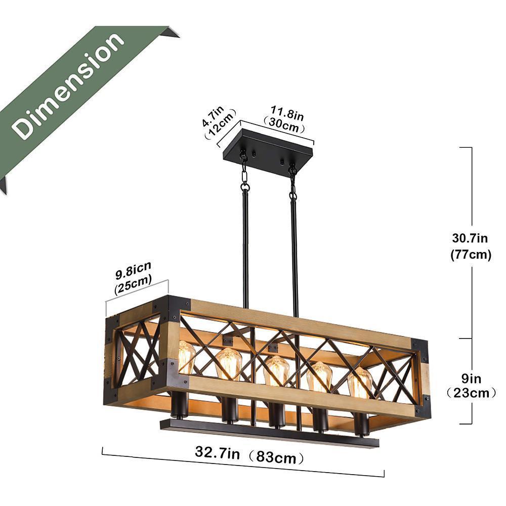 Rustic Industrial Linear Wood &amp; Metal Chandelier
