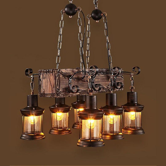 6 Lantern Farmhouse Chandelier Wood Chandelier Ceiling Light