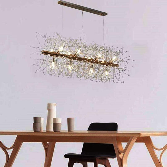 12-Light Firework Island LED Crystal Chandelier – Linear Sputnik Design