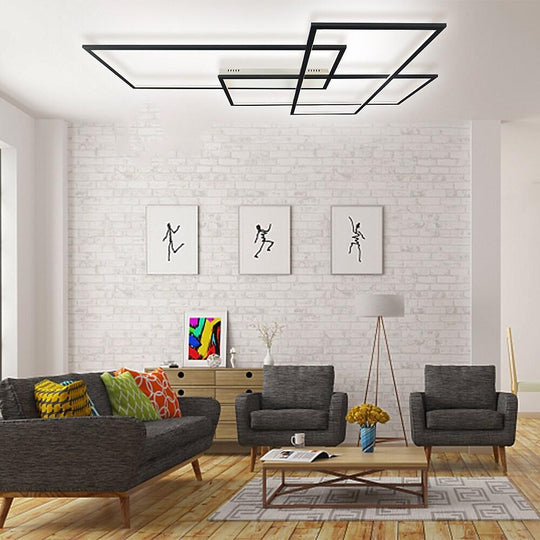 Overlapping Rectangles Aluminum Geometric LED Flush Mount Ceiling Light