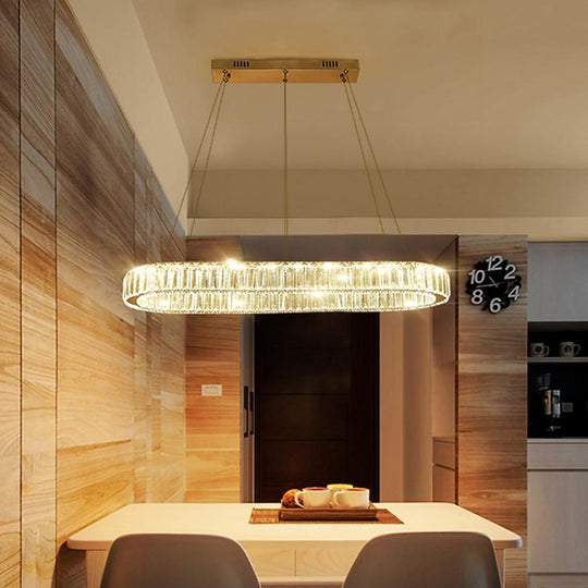 Chrome &amp; Gold Crystal Oval Ring LED Pendant Chandelier