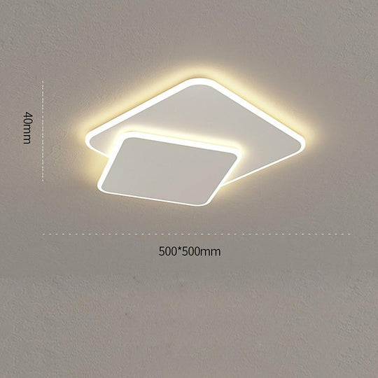 2-Light White Square LED Flush Mount Ceiling Light for Bedroom