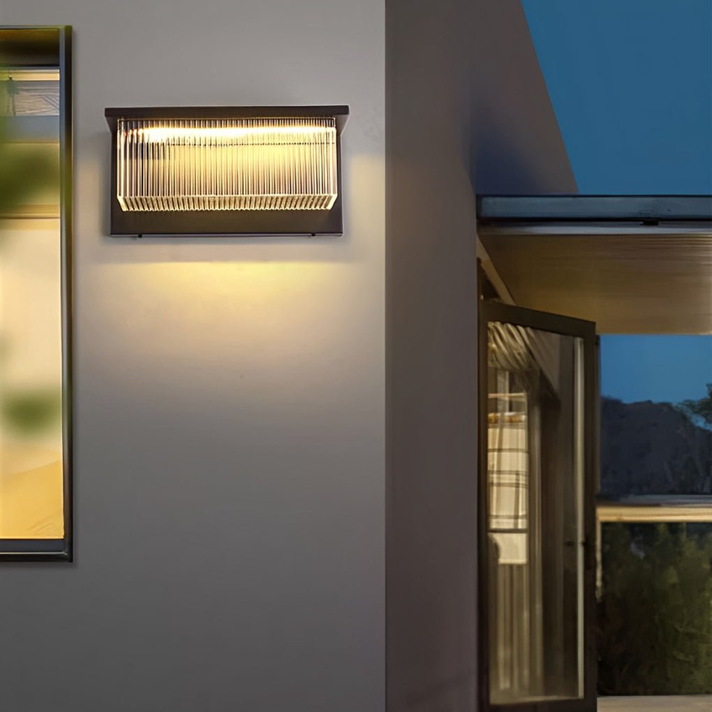 Rectangular Striped Acrylic Solar Wall Lights – Modern Black Outdoor Lighting