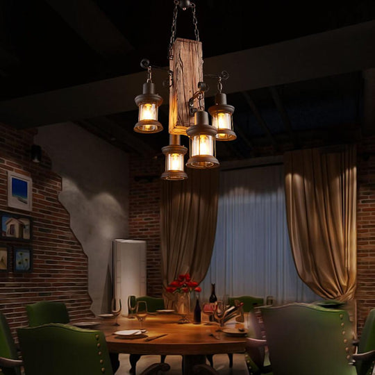 Lodge Style Farmhouse 4-Light Wooden Chandelier