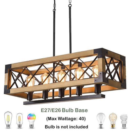 Rustic Industrial Linear Wood &amp; Metal Chandelier