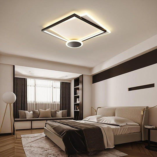 Squares &amp; Circle Offset LED Flush Mount Ceiling Light – Modern Bedroom Fixture