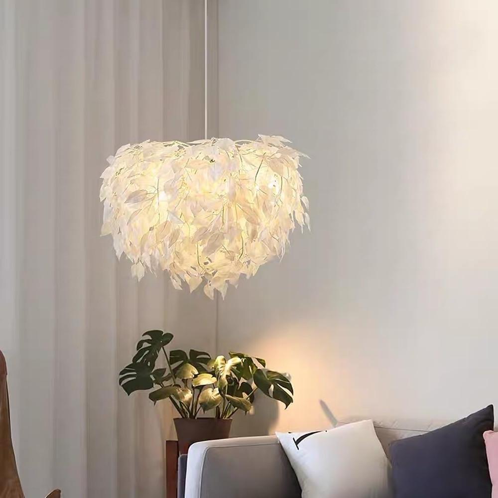 Modern Scandinavian Fabric Pendant Light – White &amp; Gold, LED, Dimmable, 24"