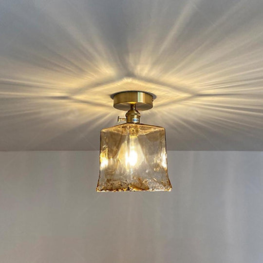 Creative Glass Lantern LED Electroplated Nordic Semi Flush Mount Ceiling Light
