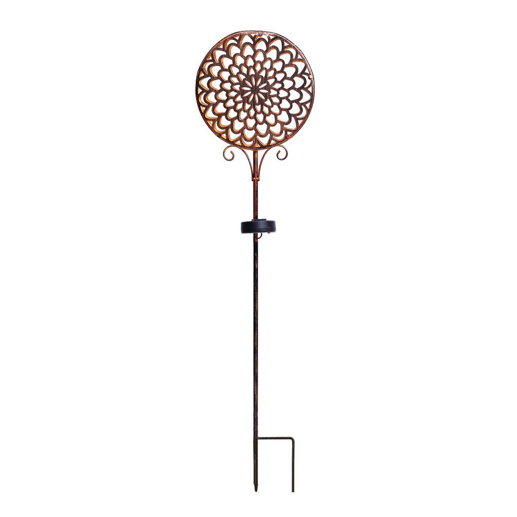 Round Iron Hollow Solar Lawn Lights with Flower Projection
