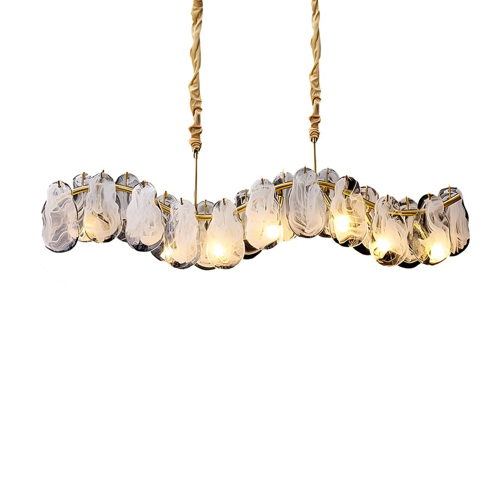 Round &amp; Long Wave Glass Clouds LED Chandelier – 3-Step Dimming