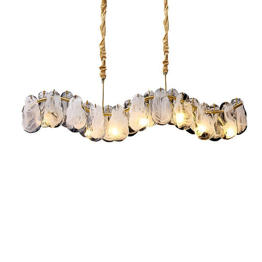 Round &amp; Long Wave Glass Clouds LED Chandelier – 3-Step Dimming