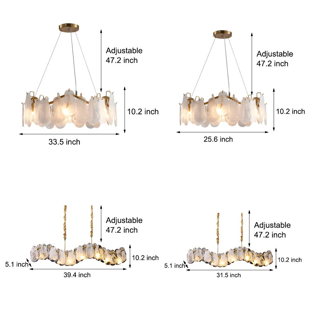 Round &amp; Long Wave Glass Clouds LED Chandelier – 3-Step Dimming