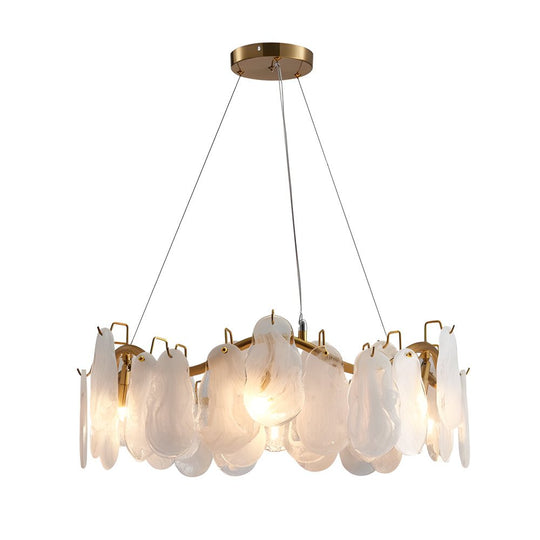 Round &amp; Long Wave Glass Clouds LED Chandelier – 3-Step Dimming