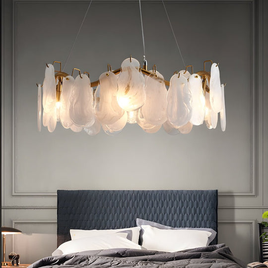Round &amp; Long Wave Glass Clouds LED Chandelier – 3-Step Dimming