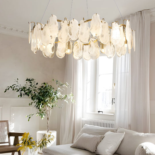 Round &amp; Long Wave Glass Clouds LED Chandelier – 3-Step Dimming