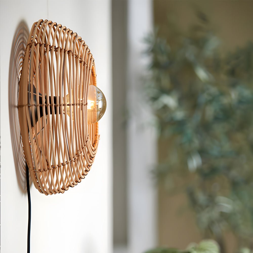 Round Woven Minimalist Wabi-Sabi Modern Hanging Ceiling &amp; Wall Lamp
