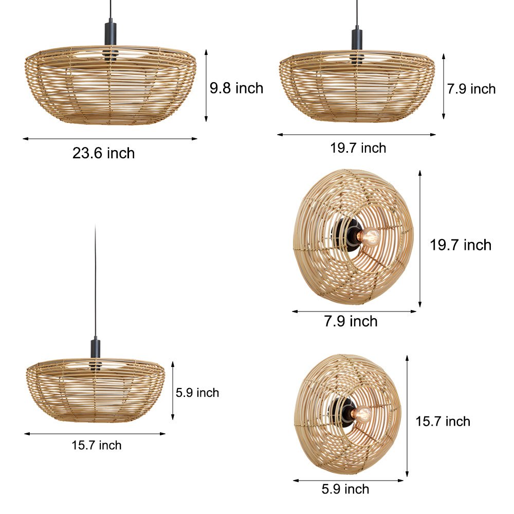 Round Woven Minimalist Wabi-Sabi Modern Hanging Ceiling &amp; Wall Lamp