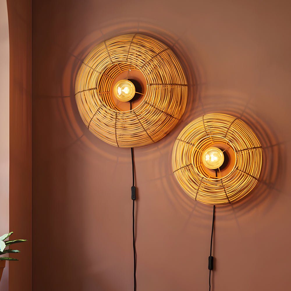 Round Woven Minimalist Wabi-Sabi Modern Hanging Ceiling & Wall Lamp