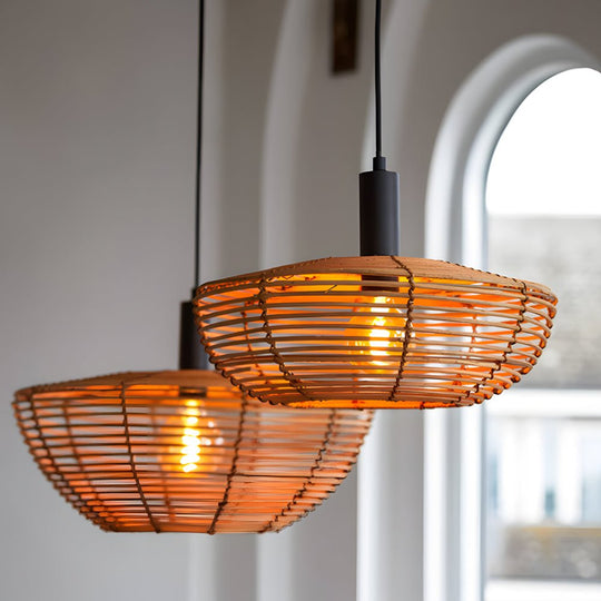 Round Woven Minimalist Wabi-Sabi Modern Hanging Ceiling &amp; Wall Lamp