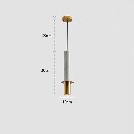 Cylindrical Mid Century Pendant Light Metal Marble LED Ceiling Light