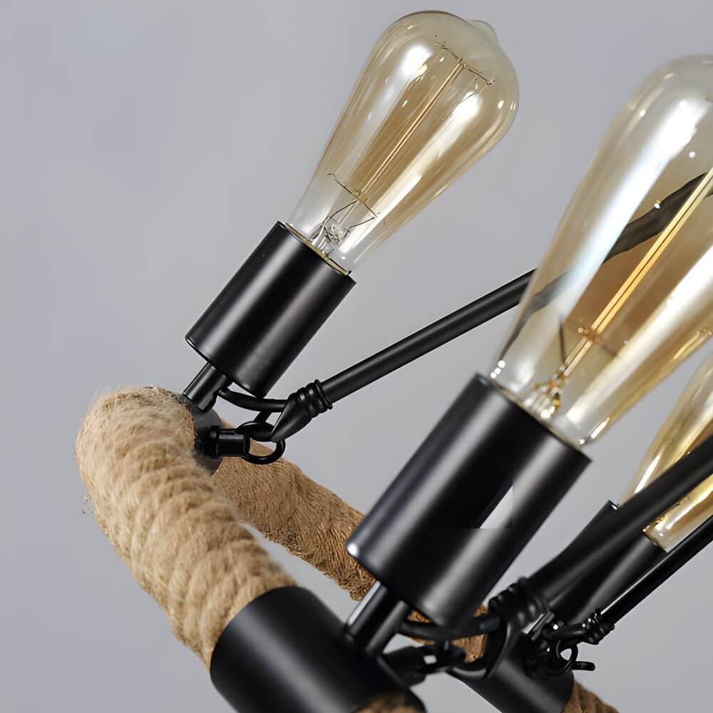 Rustic Industrial Hemp Rope Iron Frame Chandelier