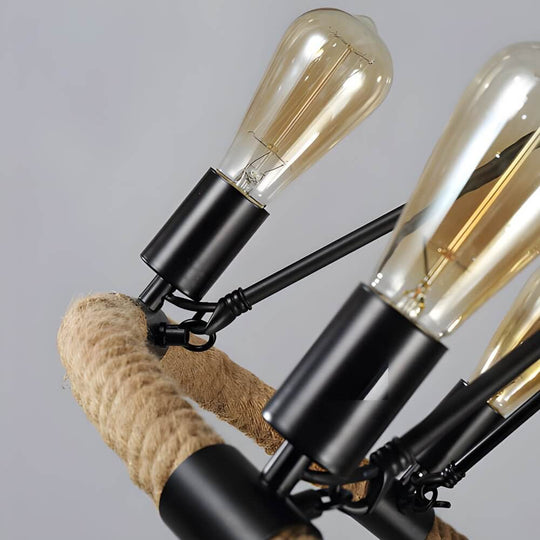 Rustic Industrial Hemp Rope Iron Frame Chandelier