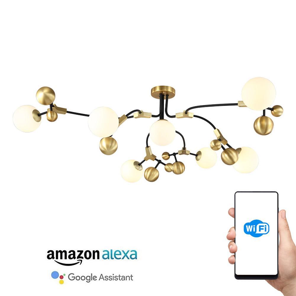 Gold Sputnik 7-Light LED Chandelier with Glass Shades